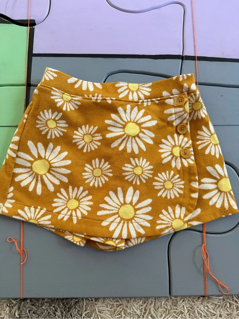 Daisy Print Mustard Short Skort